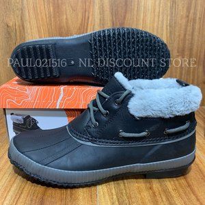 JSPORT Women's Mary Ankle Boots Rubber W/ Fur Trim, Black